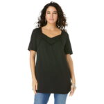 Roaman s Women s Plus Size Pleated V-Neck Tee
