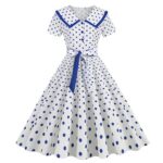on Sale Dresses for Women Dresses Women HIMIWAY Women s Fashion Lapel Vintage Polka Dot Print Maxi Dress With Belt Blue L