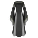 Lanhui Women s Retro Literary Stitching Solid Color Casual Long Sleeve Long Dress