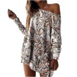 KIJBLAE Savings Women s Long Sleeve Shirts Serpentine Print Tops Staple Pullover Tees Casual Comfy Loose Tunic T-Shirt Asymmetric Neck Sweatshirt Gifts for Women Black XL