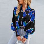 Womens Long Sleeve Button Printed Shirt Cardigan Temperament Casual Top