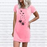 Yilirongyumm Pink XXL Casual Dresses For Women Crew Neck Dandelion Printed Tshirt Dresses Summer Short Sleeve Loose Swing Tunic Dress Mini Sundress