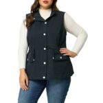 Agnes Orinda Juniors Plus Size Cargo Pocket Drawstring Waist Vest Jacket