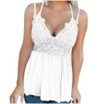 Womens Camisole Tank Tops Lace Spaghetti Strap Tunic Patchwork Pleated V Neck Blouses Lace Sexy Summer Halter Cami