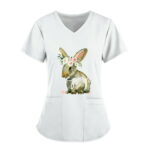 KIJBLAE Discount Summer Short Sleeve Shirts for Women V-Neck Sweatshirt Easter Bunny Graphic Print Tops Gifts for Women Staple Pullover Tees Casual Comfy Working Uniform Pockets T-Shirt White XXXXXL