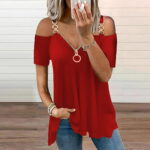 YODETEY Womens Summer Tops Women Solid V-Neck Short Sleeve Strapless T Shirt Polluver Blouse Tank tops