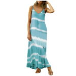 Womens Casual Sleeveless Gradient Tie-Dye Striped V Neck Loose Maxi Dress(S-5XL) Baby Shower Dress for Guest Short Sleeve Loose T Shirt Dress