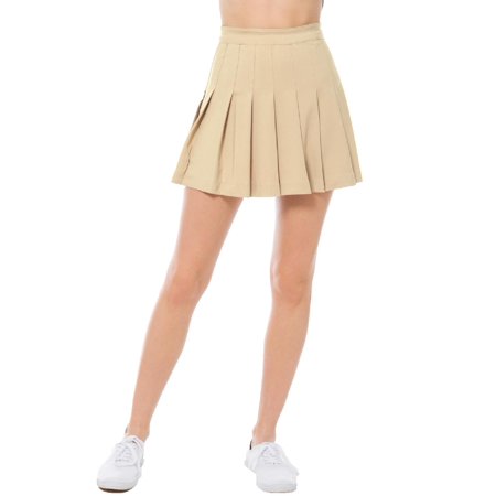 High Waisted Pleated Plain A-line Tennis Mini Skirt with Back Zipper