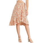 Allegra K Junior s Ruffle Skirt Tie Waist High Low Floral Wrap Skirt