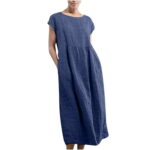 Paiwinds Dresses for Women  Women’s Fashion Solid Sleeveless Round-neck Retro Long Dress Navy 5XL