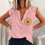 〖Yilirongyumm〗 Pink L Tank Top For Women Summer Casual V Neck Loose Blouses Tank Tops Ruffle Sleeve Tee Shirts