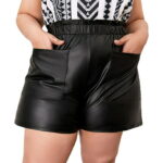 Women Shorts with Pockets Solid Color High Waist Bermuda Shorts