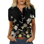 Hvyesh Summer Tops for Women  Ladies Henley V Neck Short Sleeve Casual Loose Fitting Tunic Shirt Button Down Plus Size Blouses for Women