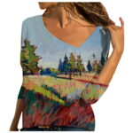CYMMPU Women s Casual Loose Dressy Blouses Short Sleeve T-Shirt Vacation Shirt Round Neck Fun Print Tunics Tops Summer