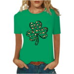 LWZWM Womens T Shirts Boho Floral Printed Shirt St. Patrick s Day Print Short Sleeve Round-Neck Pullover Business Shirt Club Tops Dressy Shirt Everyday Tops Festival T Shirt Green L