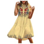 Summer Dresses 2023 Plus Size Cute Sleeveless Print All-Match Maxi Dress With Sleeves Yellow S