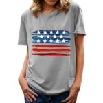 Odeerbi Clearance Womens Tops Dressy Casual Blouse Shirts Independence Day Print Holiday Short Sleeve Crewneck Loose Fit Graphic Tees Gray