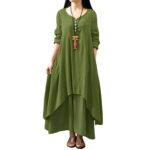 Levmjia Women s Summer Dress Plus Size Clearance Women s Fashion Plus Size Round-Neck Solid Long Dress Helf Sleeve Buttons Dress