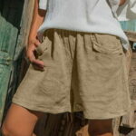 Tejiojio Active Women s Summer Clearance Fashion Lady s Casual Waist Elastic Pocket Solid Color Shorts
