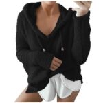 HGWXX7 Hoodies For Women Plush Mohair Top Pullover Hooded Drawstring Sweatershirt Black M