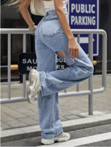 Distressed blue jean denim trend 