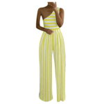 Dress Pants Women Joggers for Women Womens Fashion Wide Leg Pants Polka Dot Striped Printed One-shoulder Jumpsuits Joggers for Women Workout Leggings for Women