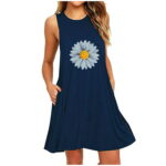 Sayhi Casual Nightdress Sleeveless Daisy Pocket A-Line Fashion Dresses Womens Printing Women s Dress Red Long Lace Dress for Women