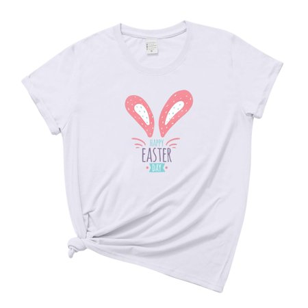 Happy Easter Printed Short Sleeve Round Neck Shirt