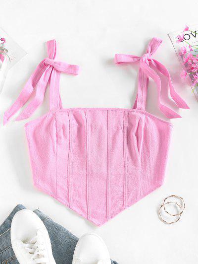 Tie shoulder boned seem crop top light pink