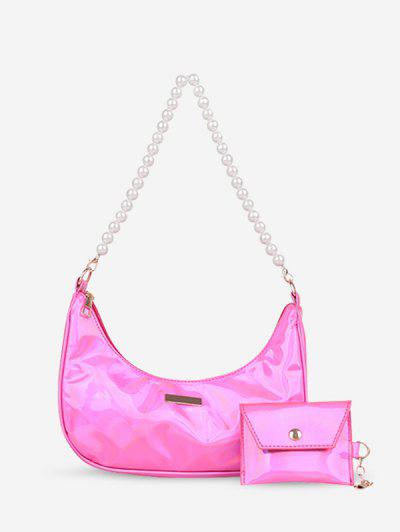 laser colorful pearl handle shoulder bag light pink