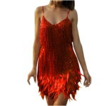 Women s Sexy V Neck Tassel Sequins Feather Mini Dress Sleeveless Fringe Flapper Dress Evening Night Club Dress