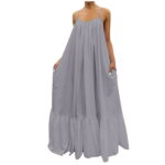 Puawkoer Strap Pocket Swing Casual Fashion Loose Solid Big Women Backless Dress Dress Women s Dress womens tops L Grey