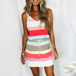 Jmntiy Women Casual V-Neck Sleeveless Bandage Stripe Printing Loose Vest Sling Dress Dresses For Women Clearance
