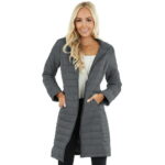 Plnotme Women s Long Sleeve Solid Color Hooded Down Jacket Winter Long Warm Lightweight Jacket with Pockets