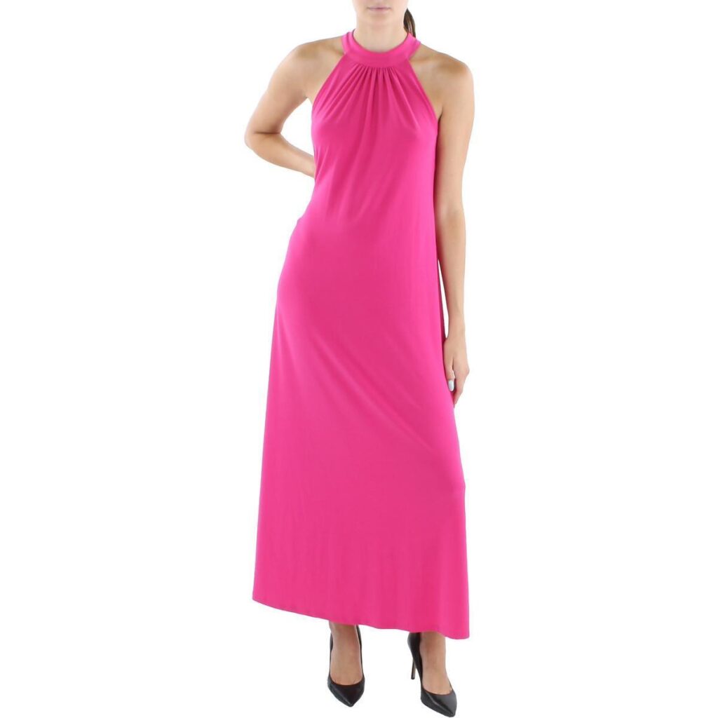 Halter side slit tea length maxi dress