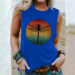 Cotonie Women s Summer Casual Print Round Neck Loose Sleeveless T-Shirt Top