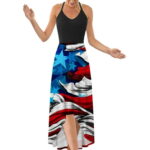 〖Yilirongyumm〗 Red XL Casual Dresses For Women Halter Dress Ladies Independence Day Halter Fashion Festival Printed V-Neck Women s Dress