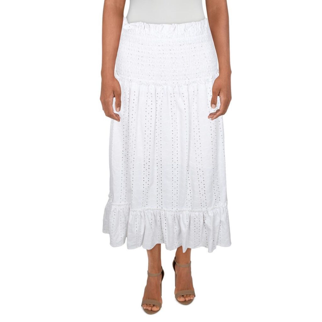 Smoked Eyelet Daytime Midi Skirt