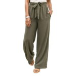 Women Sport Pants Casual Solid Color Sweatpant Loose Wide Leg Pants Workout Trousers Lightweight Pants with Belt and Pockets