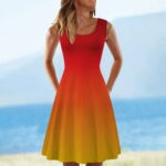 Xysaqa Dresses Summer Dresses For Women 2023 Women S Casual Summer Tank Sleeveless Knee Length Pleated Sun Dresses Tie-Dye Gradient Rainbow Floral Print Dress Summer Dresses On Clearance