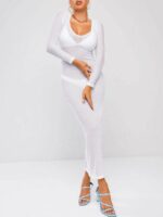 Maxi Sheer Breezy Texture Long Sleeve Slinky Dress White