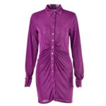Musuos Female Shirt Dress  Summer Solid Color Turn-Down Collar Long Sleeve Package Hip One-Piece for Ladies  S/M/L