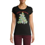 Hybrid Juniors Meowy Holidays Graphic T-Shirt