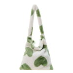 CHAMAIR Female Fluffy Plush Heart Pattern Handbag Large Shoulder Bag (Green)
