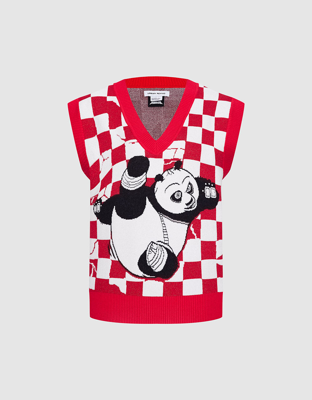 Fu Panda Checkered Sweater Vest Red Checkered