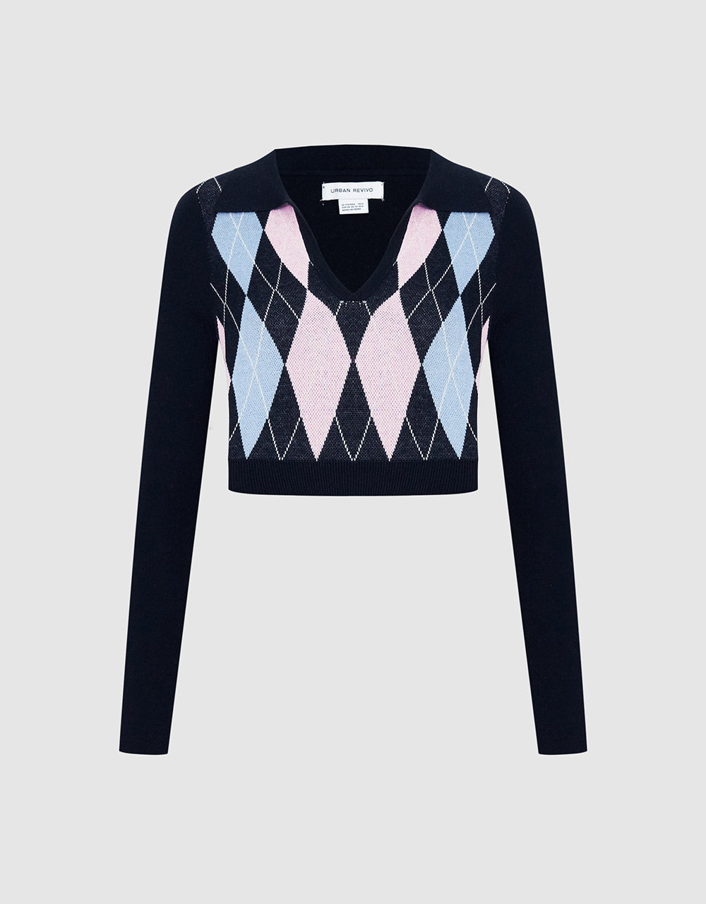 Argyle Crop Sweater – Blue Checkered