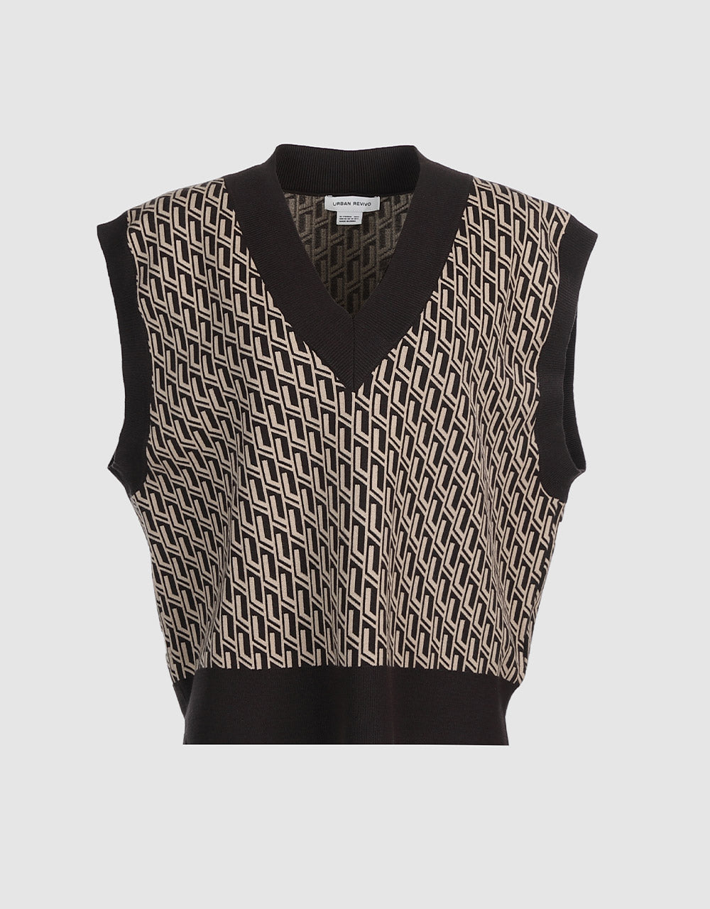 Geo Jacquard V Neck Sweater Vest Khaki