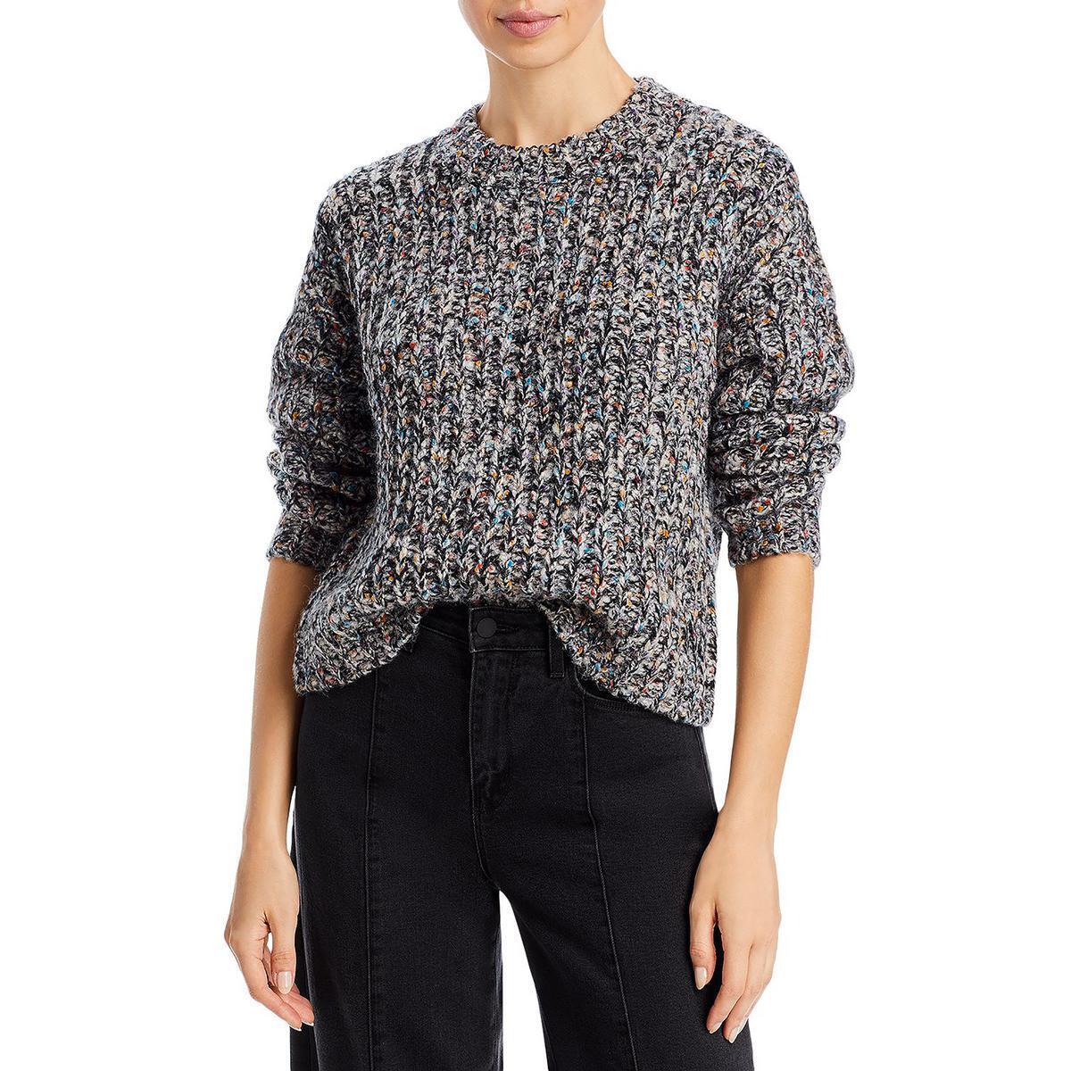 Aqua Womens Gray Ribbed Knit Crewneck Comfy Pullover Sweater Top