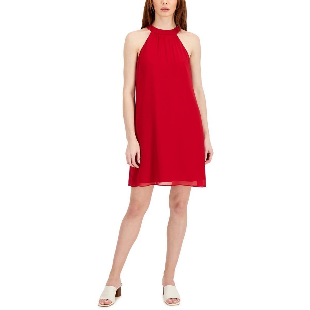 Red sleeveless mini party halter dress