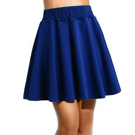 A Line Elegant Casual Solid Color Pleated Waist Design Mini Skirt Boho Blue